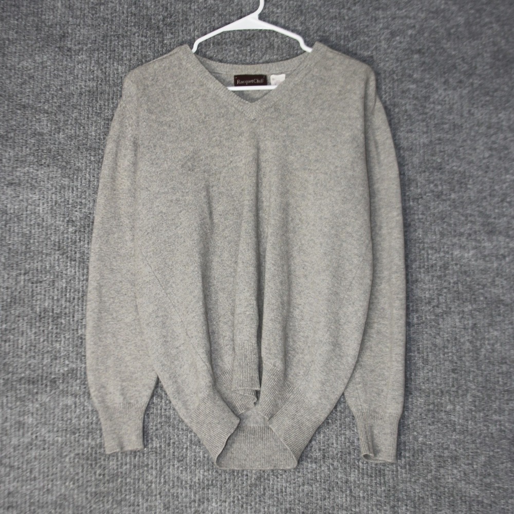 Vintage Racquet Club Sweater Mens M Gray V-Neck Cashmere Made in‎ Scotland